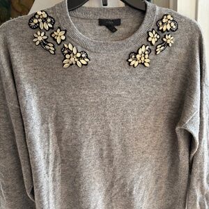 JCrew Grey Wool Embellished Jeweled Medium Sweater